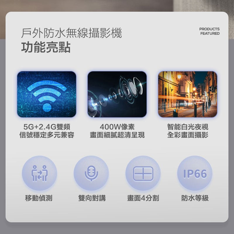 【現貨 免運費 24H出貨】 2K 日夜全彩5G戶外防水WIFI監視器 四分割畫面 攝影機 戶外監視器 遠端監控 雙向對科技家電 - 台灣批發網